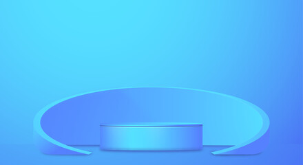 Realistic 3d blue cylinder pedestal podium. Abstract vector rendering geometric forms, blue background