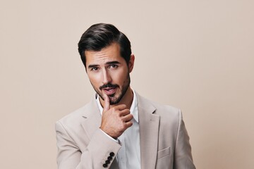 man portrait smiling suit beige business copyspace sexy businessman handsome happy