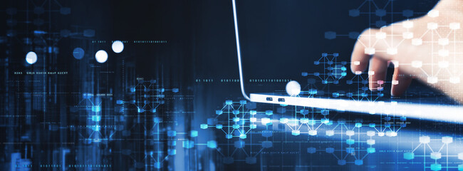 Blockchain financial technology to secure cryptocurrencies as bitcoin for online payments and money...