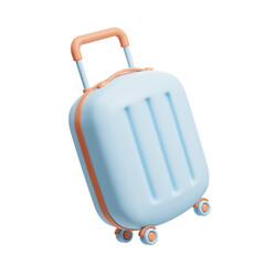 Blue cartoon baggage on white empty background, concept of tourism