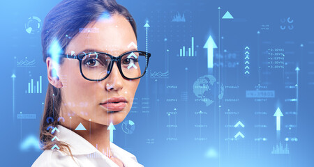 Woman in glasses, network interface