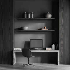 Gray and wooden home office interior
