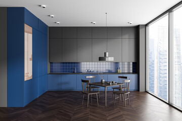 Fototapeta premium Blue and gray kitchen interior