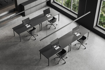 Gray open space office, top view