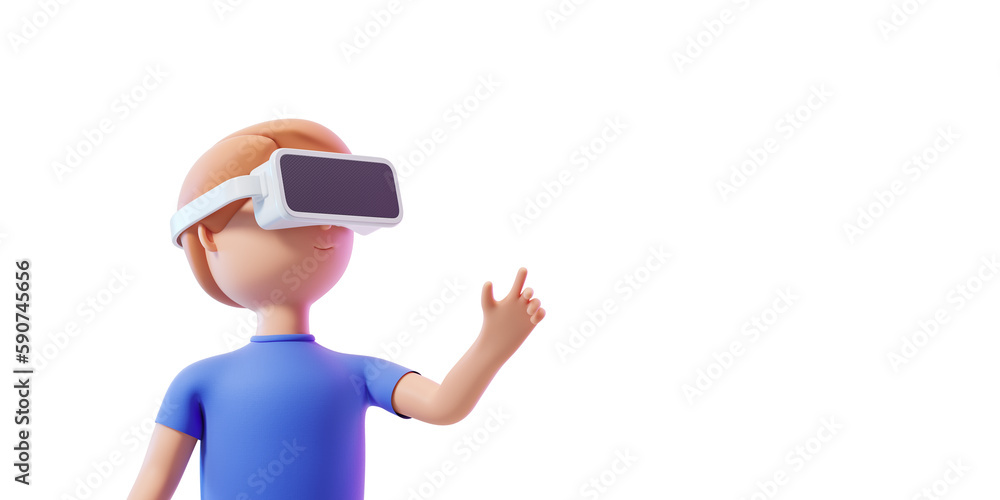 Aufkleber 3d rendering. cartoon man finger pointing on something on empty white background