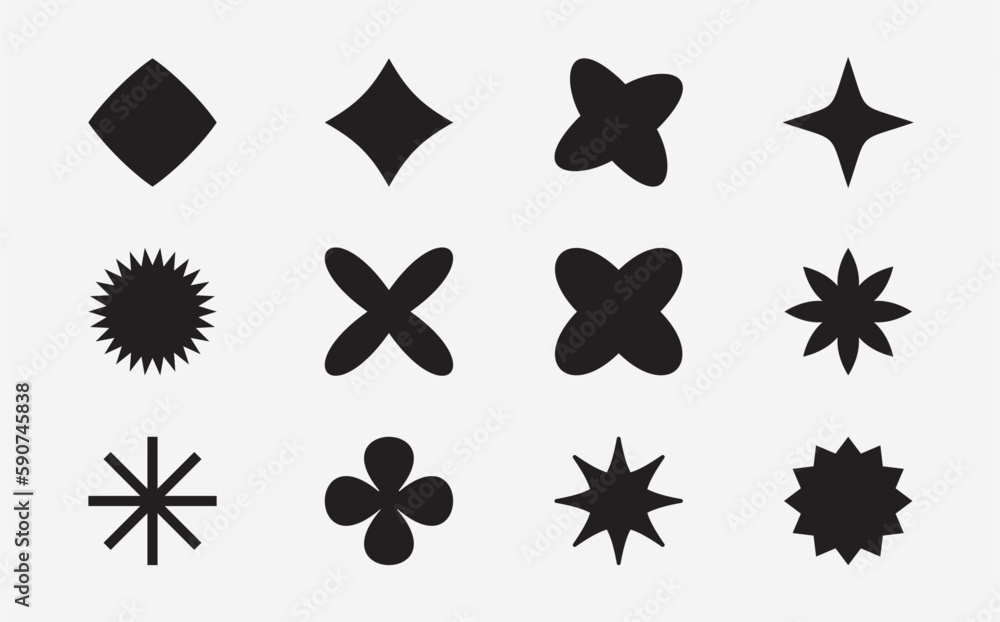 Aufkleber vector set of geometric shapes. abstract icons or symbols in y2k aesthetic. trendy design elements f