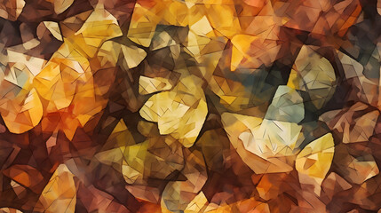 citrine gem mosaic, Illustration style of messy watercolor, dark and moody with vibrant colors