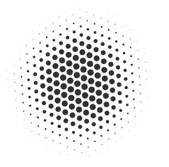 Half tone dotted circle. Round shape with grunge texture. Abstract gradient element