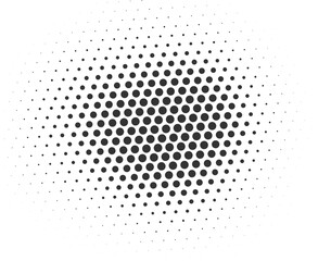 Half tone dotted circle. Round shape with grunge texture. Abstract gradient element