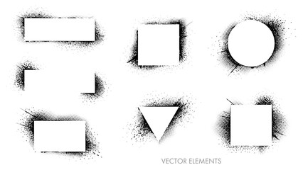 Set of Grunge Monochrome Graphic Elements. Abstract Trendy Shapes. Vector Frames. - 590745879