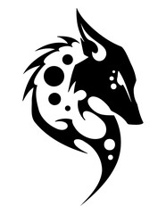 Hand-Painted Monochrome Fox Tattoo with Floral Foliage and Cute Ornate Design, Perfect for Decorative Backgrounds and Style