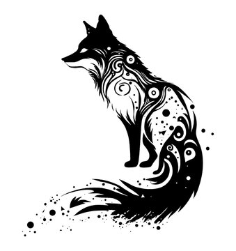 Transparent Fox Silhouette Design with Tribal Elements for a Modern Bohemian Vibe. Perfect for Logo, Tattoo, and Graphic Projects.
