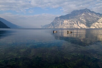 Lake Garda and mountains in the morning