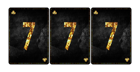 777. Digits in the alphabet on vintage playing cards.Isolated on white background. Gambling, poker, Casino. Background.Design