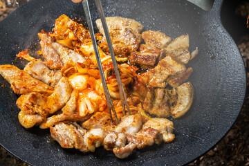 サムギョプサル　韓国焼肉　Barbecue of Korean pork(samgyeopsal)