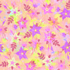 Seamless background with floral ornament. Bright, watercolor, retro background for package design, wrapper, background and postcard. Seamless pattern with neon flowers.