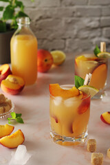 Glasses with peach juice cocktail