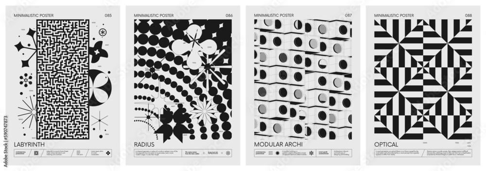 Poster abstract modern geometric vector minimalistic posters with simple shapes in black and white and silh