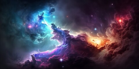 Obraz na płótnie Canvas Abstract outer space endless nebula galaxy background, Generative AI illustration