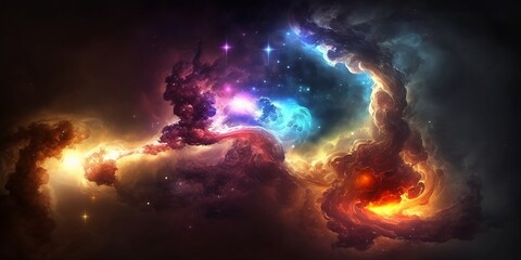 Obraz na płótnie Canvas Abstract outer space endless nebula galaxy background, Generative ai