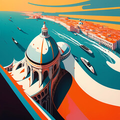 Illustration of the beautiful city of Venice. City of gondoliers, bridges, carnivals and love. Italy