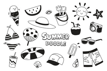 Hand drawing styles for summer items. Summer doodles.