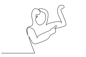 strong winning woman showing biceps line art
