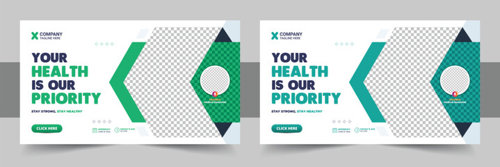 Medical healthcare video thumbnail or web banner video thumbnail, Medical healthcare video thumbnail and Dental hospital and clinic social media cover layout vector