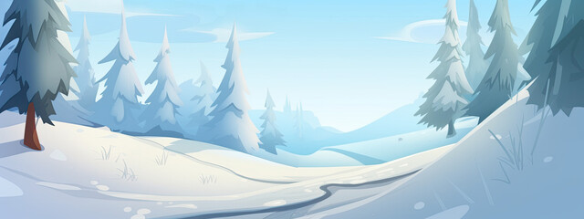 Cartoon style snow landscape, generative ai