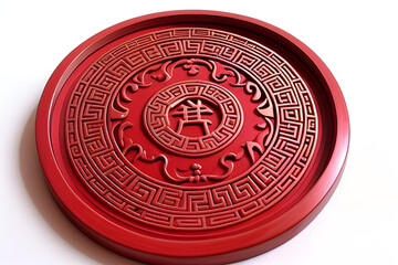 Five ancient Chinese coins connected by red thread symbol of fortune, Ornament of china new year festival on isolated white background