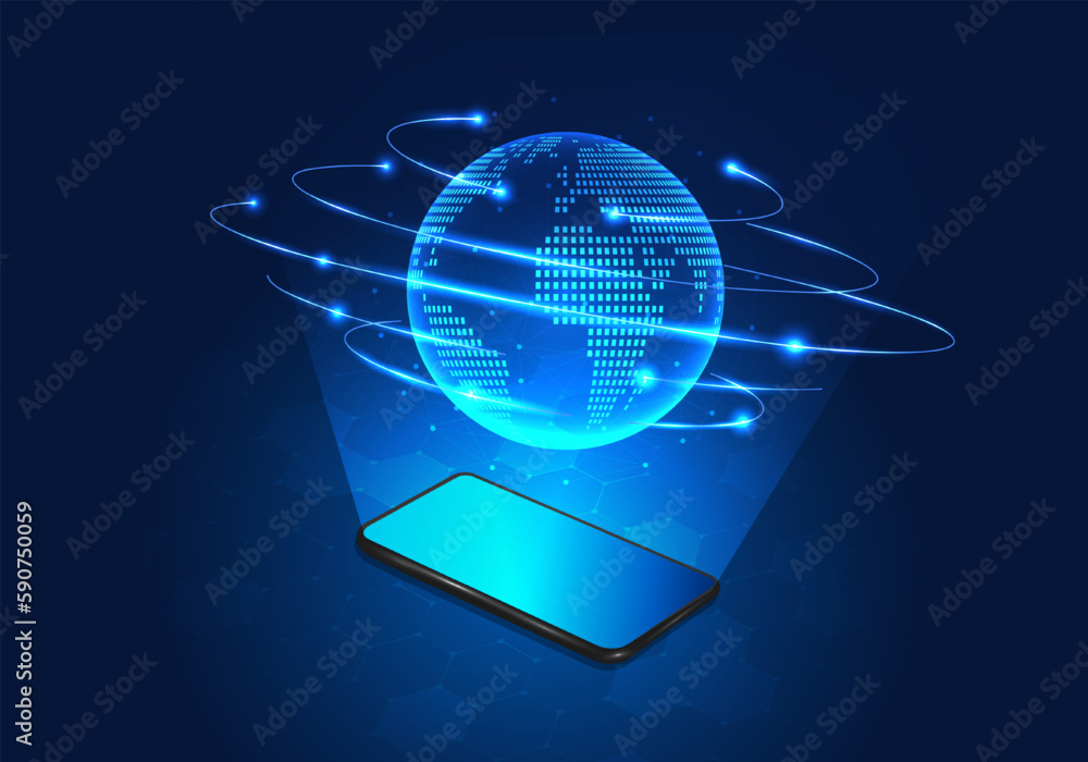Poster smartphone technology showing globe mobile media is a technology that is widely used all over the wo