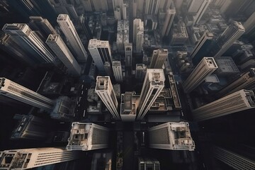 Top View of City Skyline: Towering Skyscrapers and Architecture in Urban Cityscape background