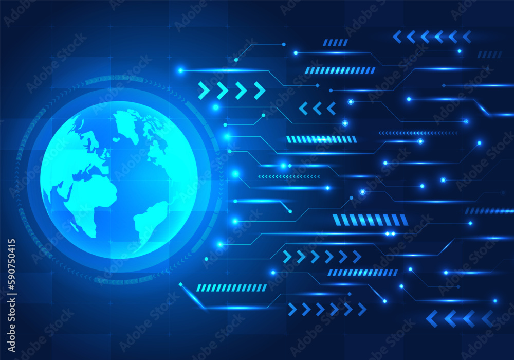 Poster global technology circle connected to the network it means technology that can reach everyone in the