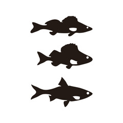 Set of salmon silhouettes in vector fish line art style with hand drawn Tattoo fish on white background Black and white vector fish on white background.Salmon fish sketch for coloring book.