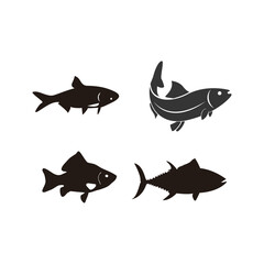 Set of salmon silhouettes in vector fish line art style with hand drawn Tattoo fish on white background Black and white vector fish on white background.Salmon fish sketch for coloring book.