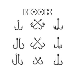 Fishing hook icon set black color isolated on white background