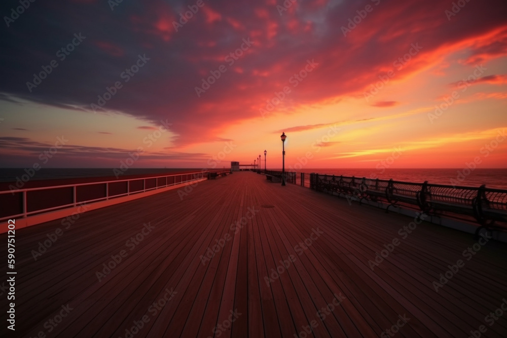 Wall mural pier at sunset