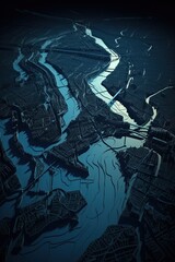 Fototapeta na wymiar Three dimensional map of a city, aerial view, generative ai