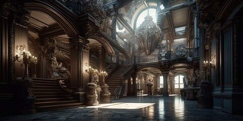 Obraz premium Retro luxury science academy museum, generative ai