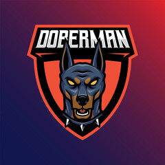 Mascot of doberman animal that is suitable for e-sport gaming logo template