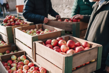 Rustic Market Stand - Apples, Red and Green - Generative AI