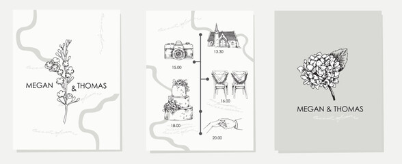 Wedding map,card. Vector illustration of a wedding invitation.