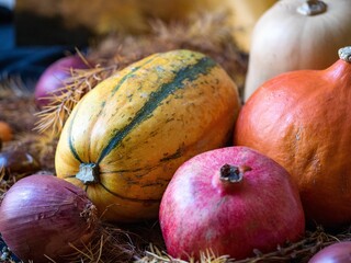 Closeup shot of different types of fruits and vegetables in a basket