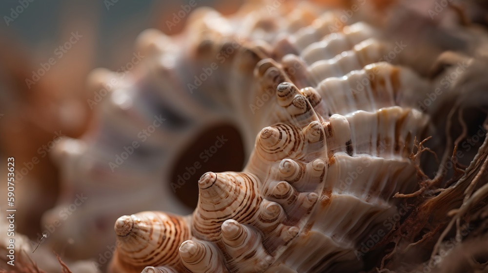 Aufkleber a close up of a sea shell with a blurry back dropper to the left of the image and a blurry back drop