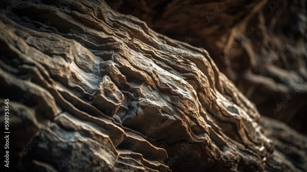Poster a close up of a rock face with a blurry effect to the image of the rock face and the rock below it i