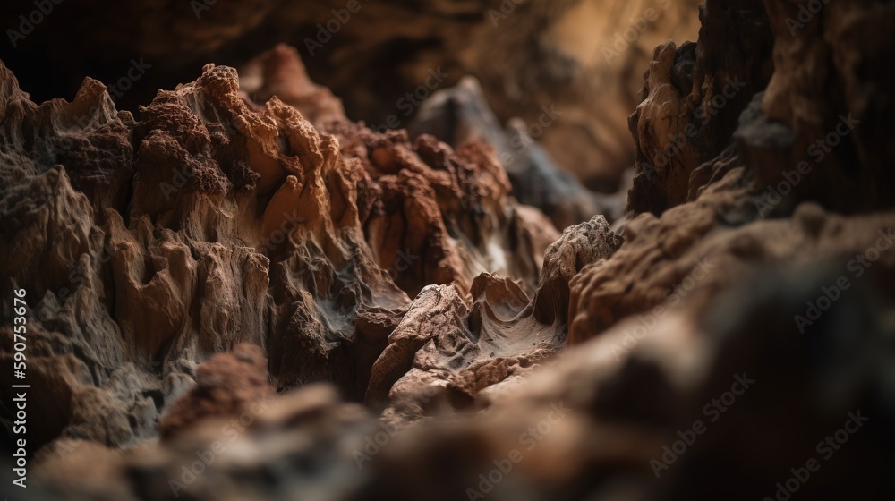 Poster a close up of a rock formation with a blurry image of the rocks in the background and a blurry image