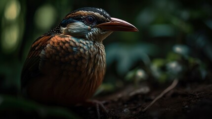 Gurney Pitta bird on floral blurry background. Generative AI