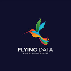 Flying data bird logo design with various type color