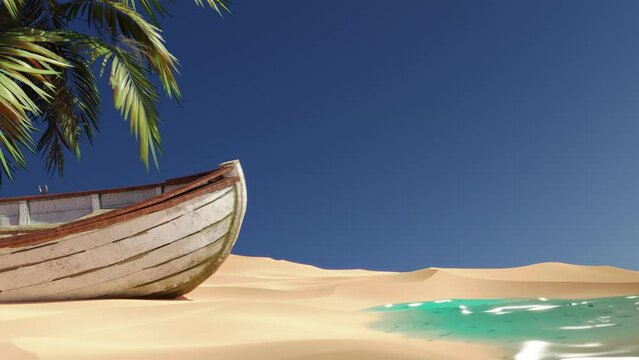 Boat anchored in the sand on the beach 3d render loop