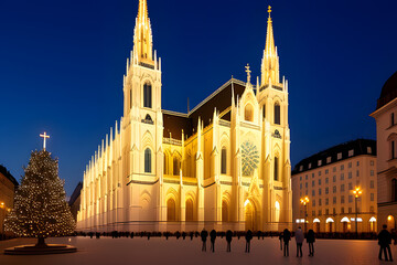 Fototapeta na wymiar St Stephen's Cathedral at night in Vienna, Austria